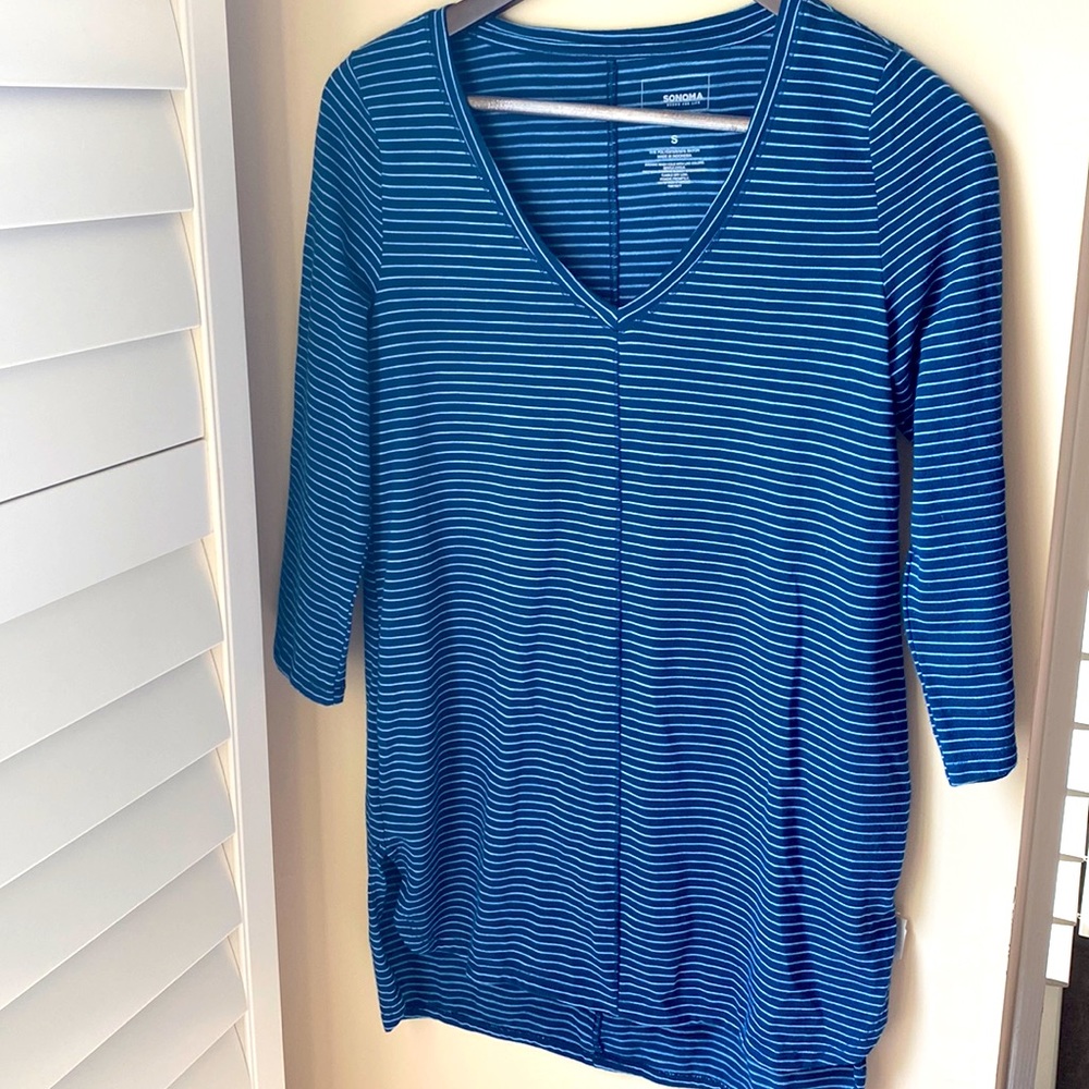 Sonoma V-neck 3/4 sleeve Tunic Tee Navy / Blue Striped - Small